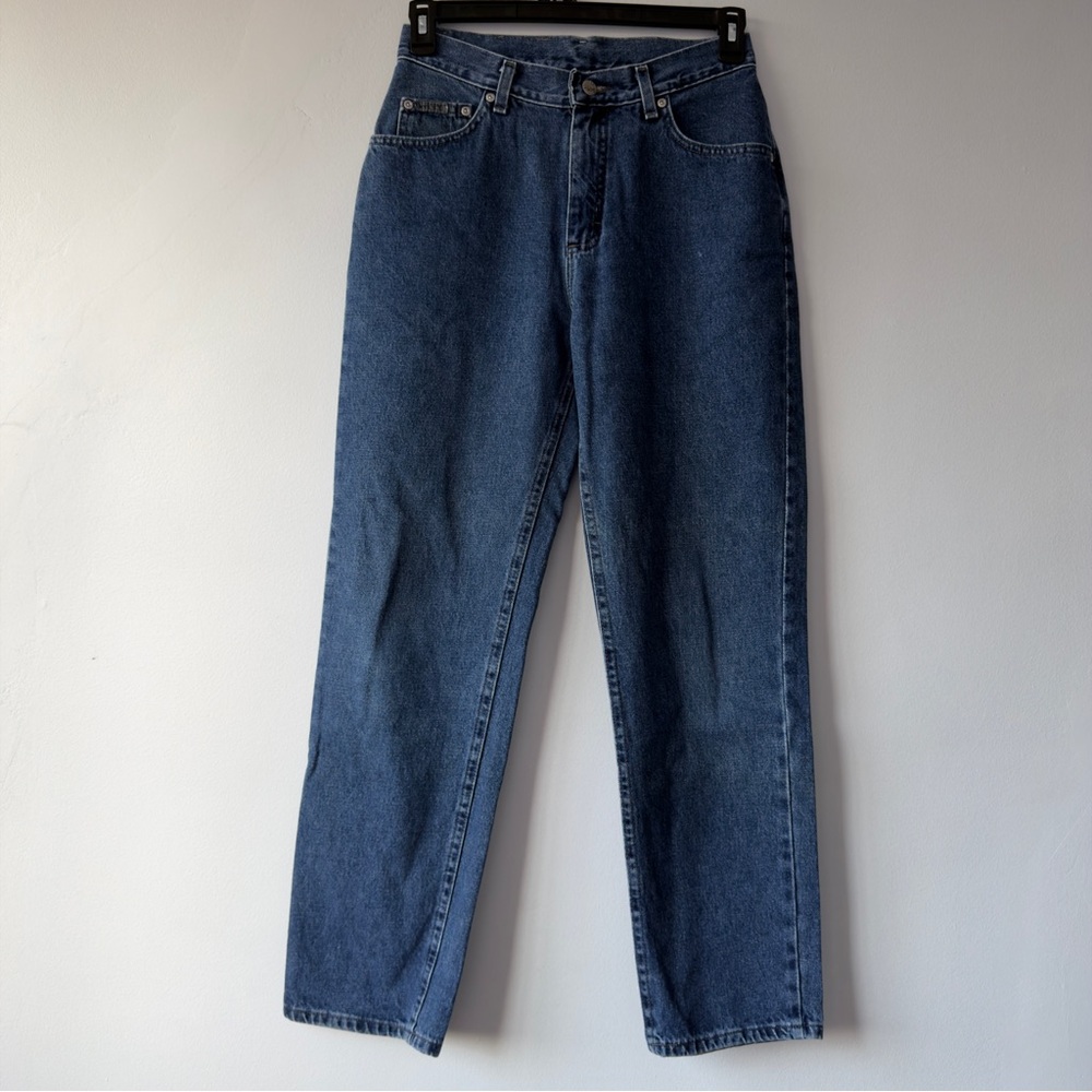 Lee Riveted High Waisted Straight Leg Jeans Medium Wash Denim Vintage Style